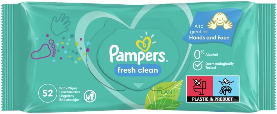 Pampers Fresh Clean Baby Wipes 52 Wipes (Pack of 6)